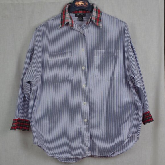 Vintage Daniel Caron Collection Ladies' Oversized Plaid Trim Oxford Medium - Picture 1 of 5